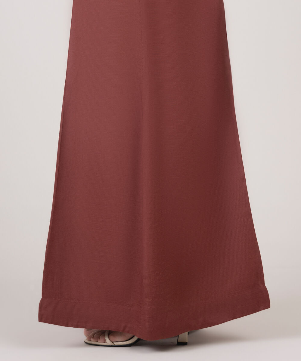 Women's RTW Viscose Raw Silk Brown Solid Sharara