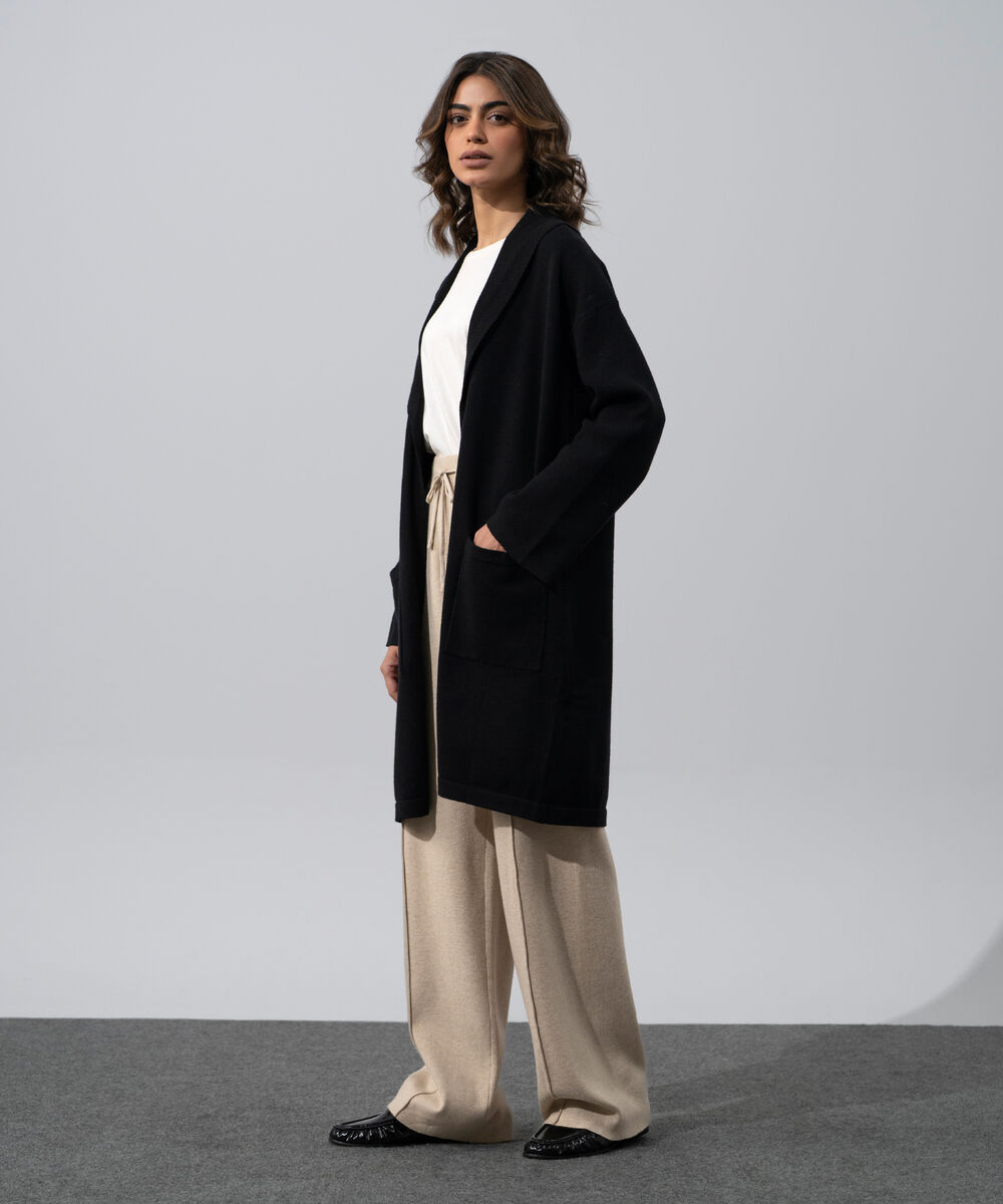 Women's Western Wear Black Long Knit Cardigan