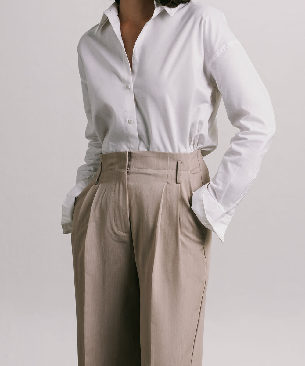 Women's Western Beige Tailored Wide Leg Trousers