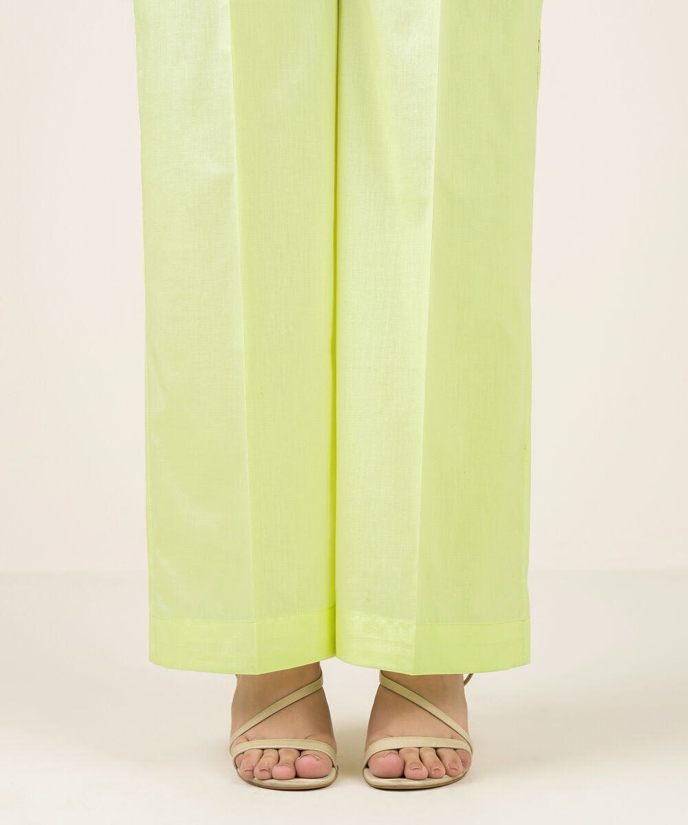 Women's RTW Cambric Solid Mint Green Flared Pants