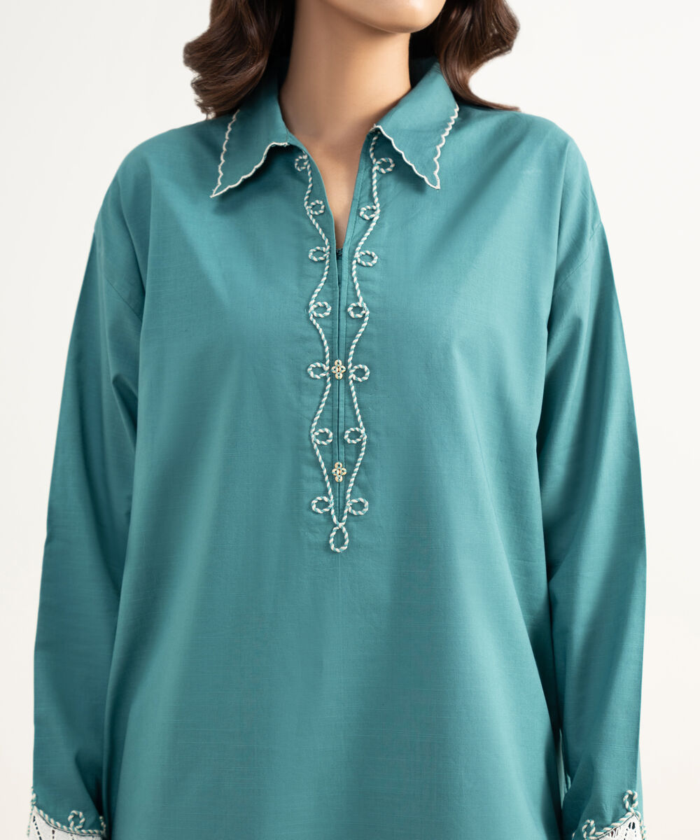 Women's Unstitched Lawn Embroidered Green 2 Piece Suit