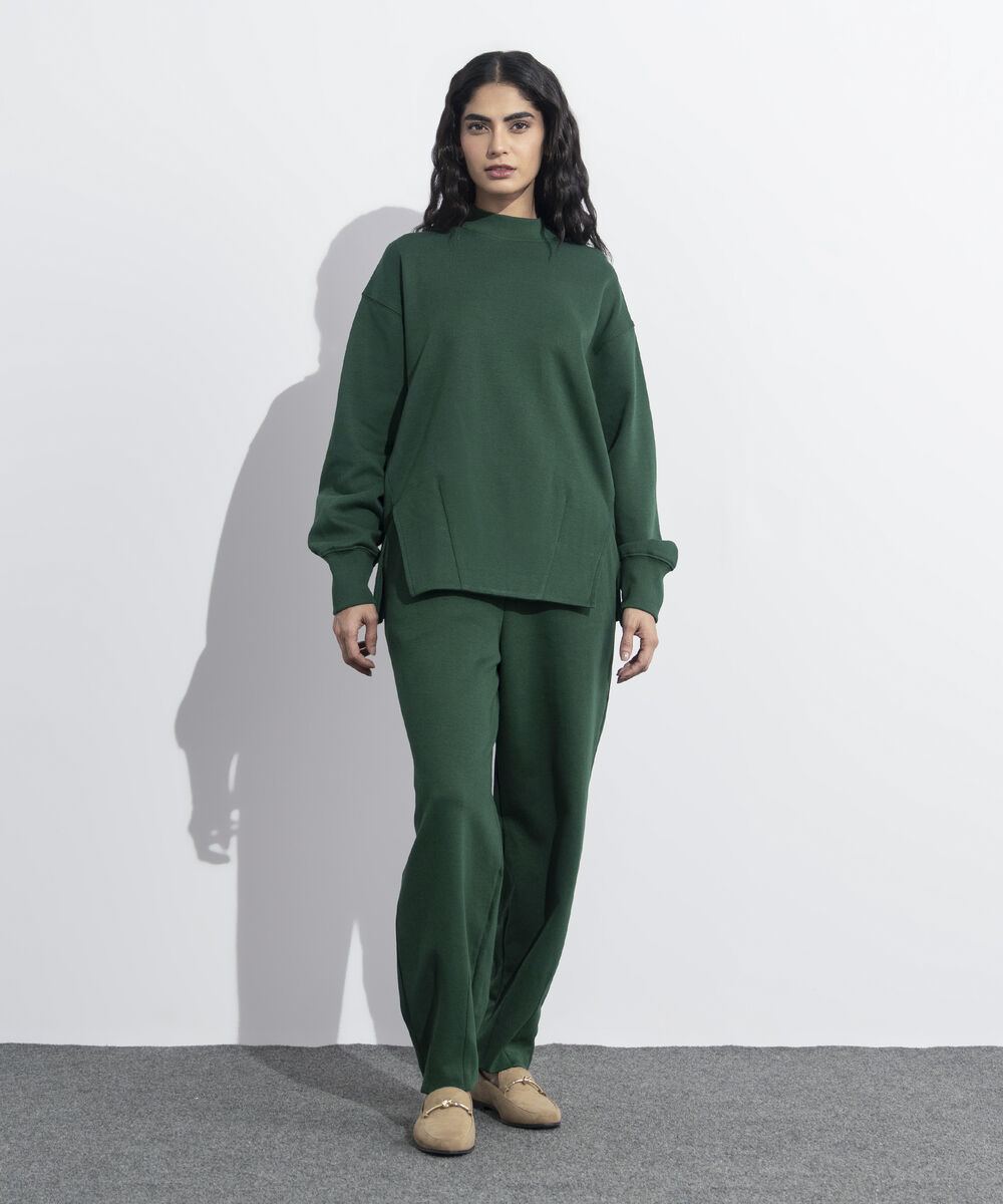 Women's Western Wear Green Sweatshirt With Slits