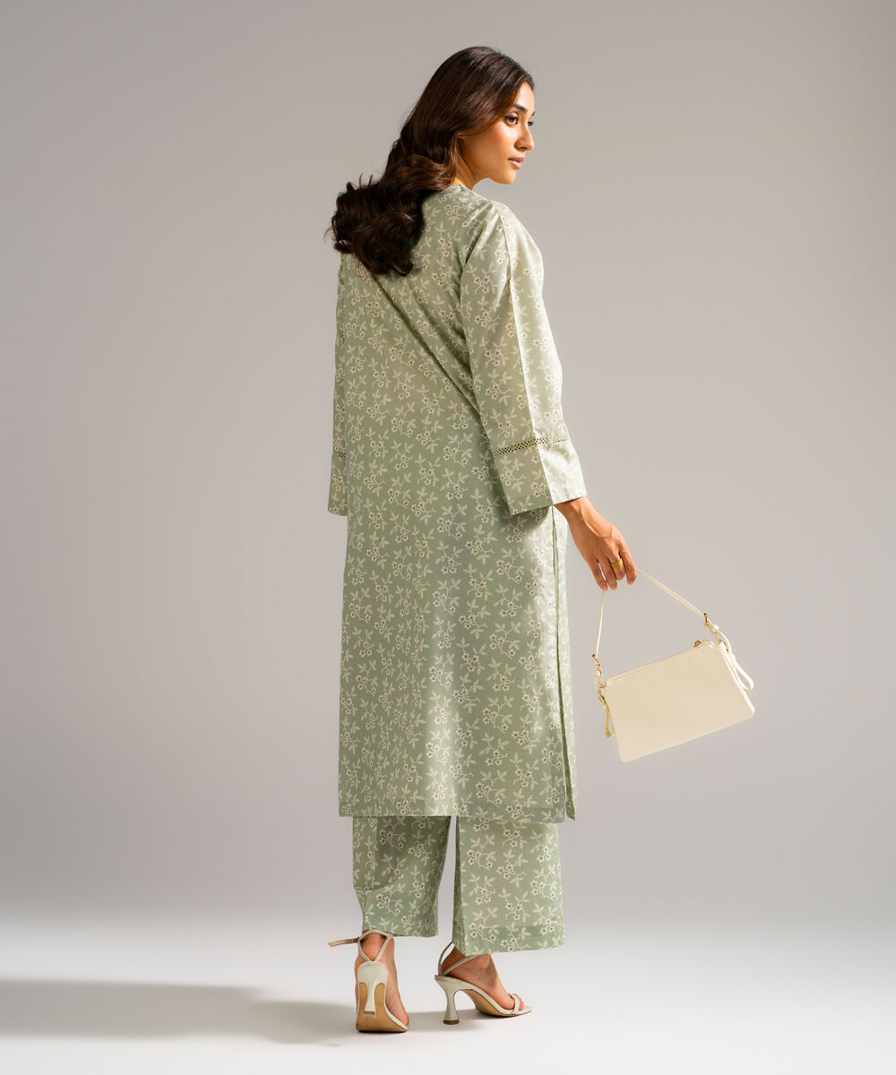 Women's RTW Zari Lawn Printed Green Straight Shirt