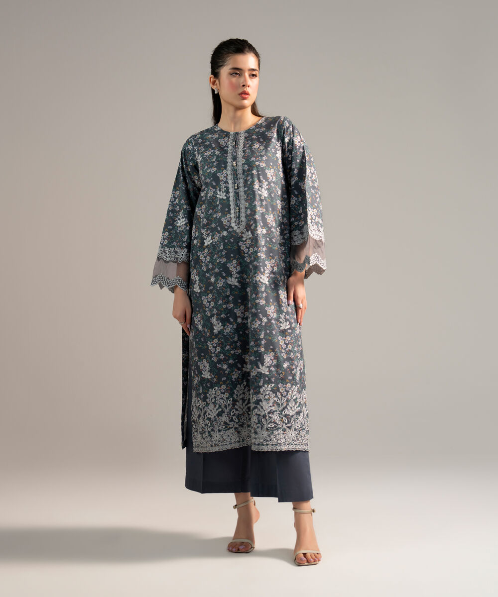 Women's RTW Lawn Embroidered Grey 2 Piece Suit