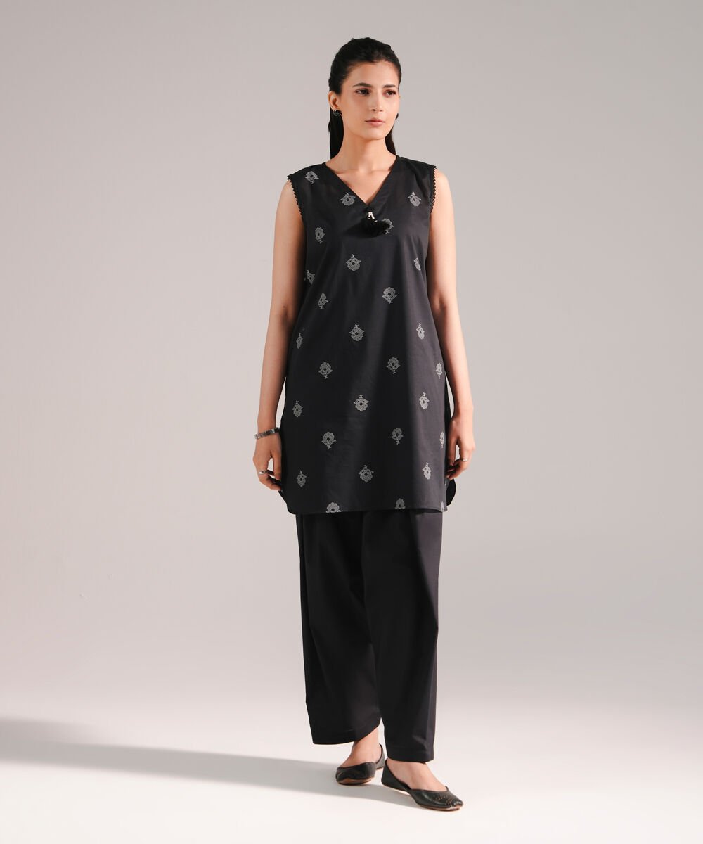 Women's RTW Lawn Printed Black Straight Shirt