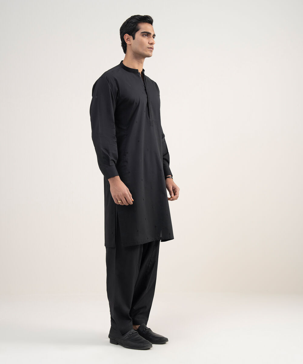 Men's Stitched Premium Cotton Black Suit