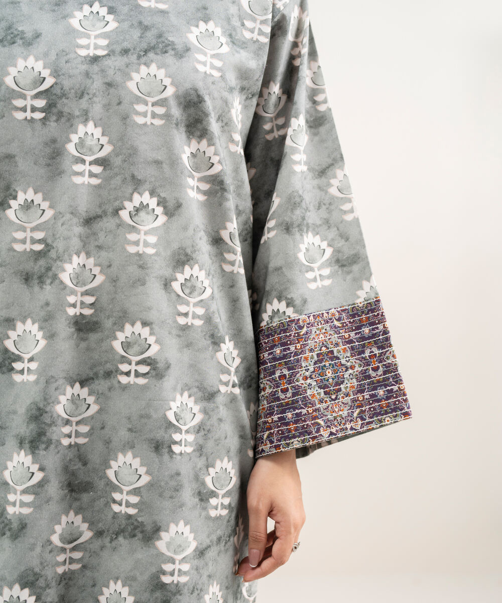 Women's Unstitched Lawn Printed Grey 2 Piece Suit