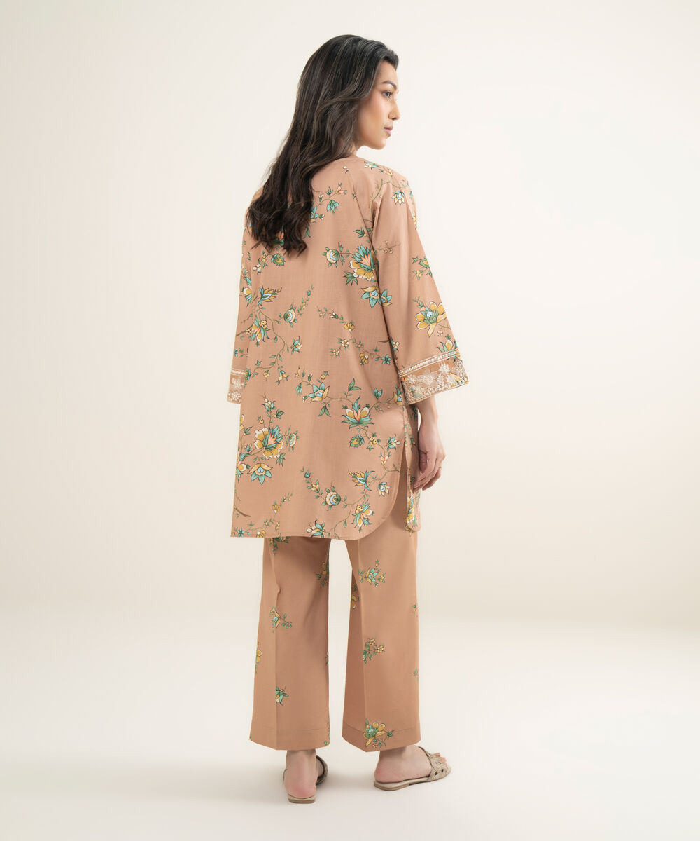 Women's RTW Crosshatch Embroidered Peach Straight Shirt