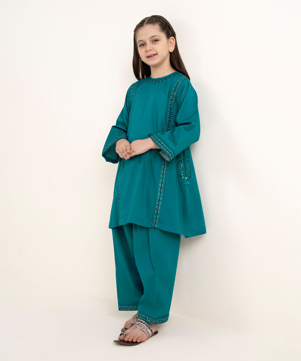 Girls Two Piece Embroidered Textured Lawn Suit