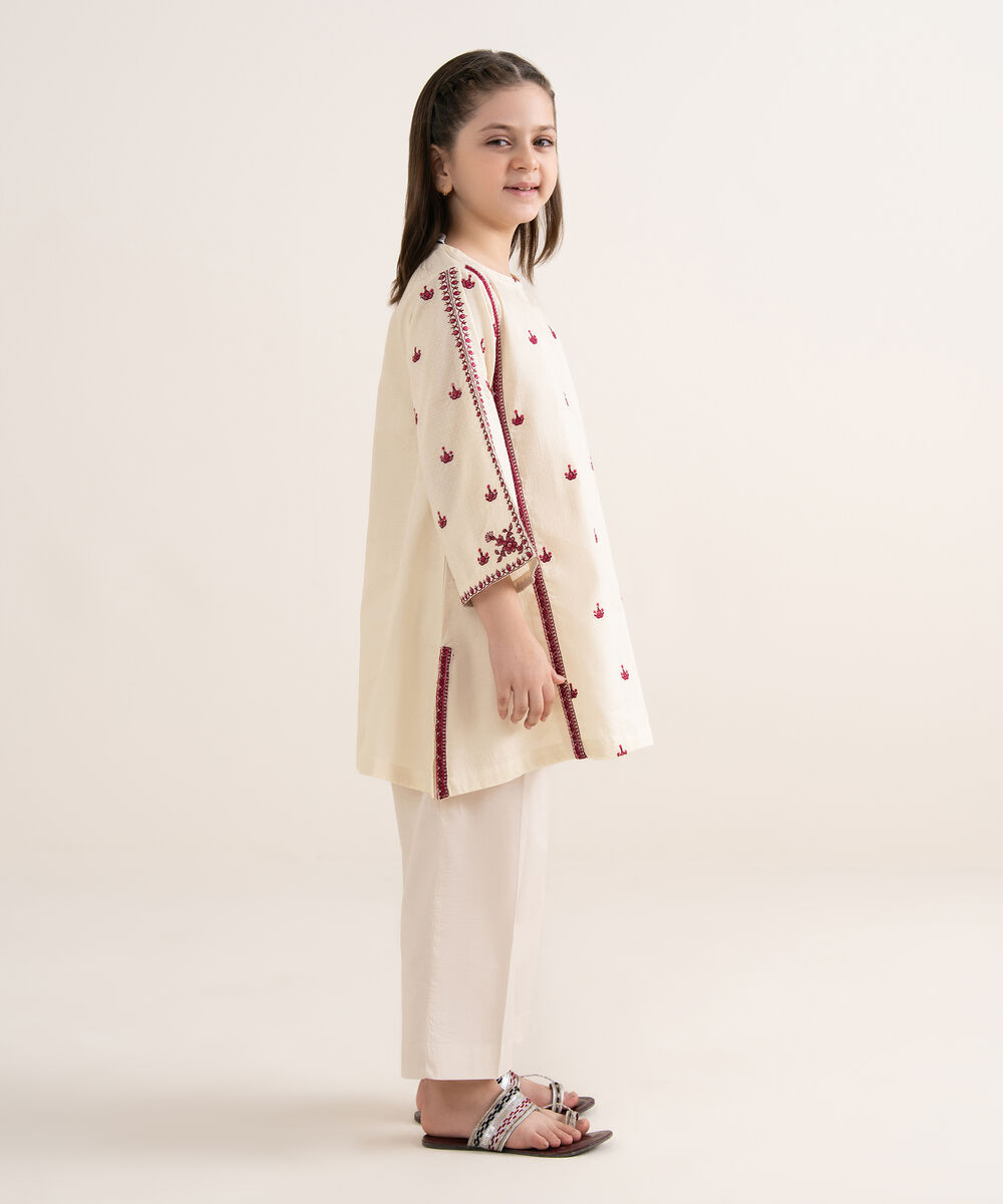 Girls Two Piece Embroidered Textured Lawn Suit