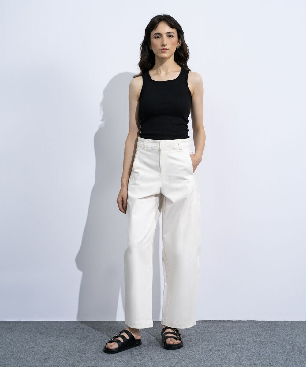Women's White Barrel Fit Chino Trousers