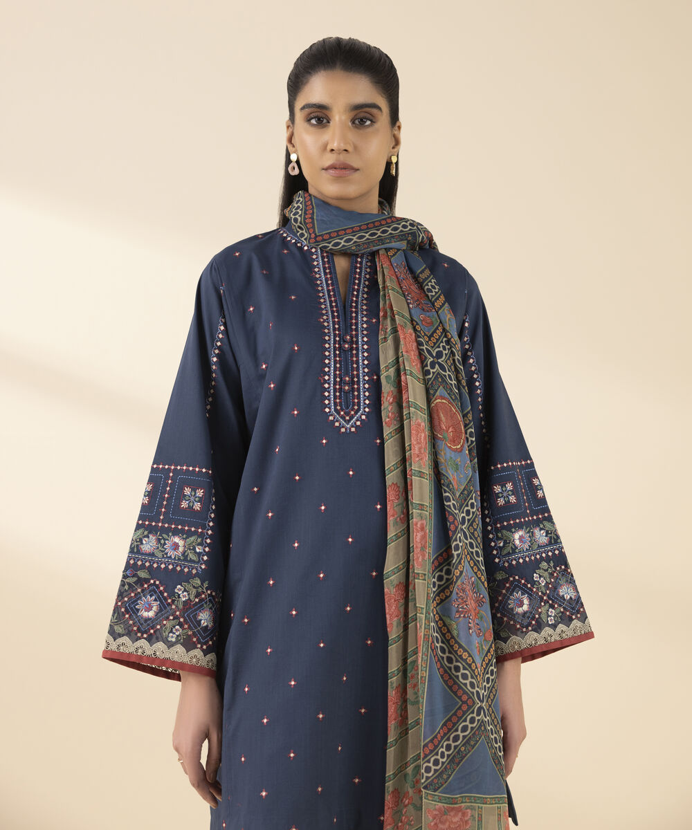 Unstitched Women's Blue Cross Hatch Shirt Dupatta