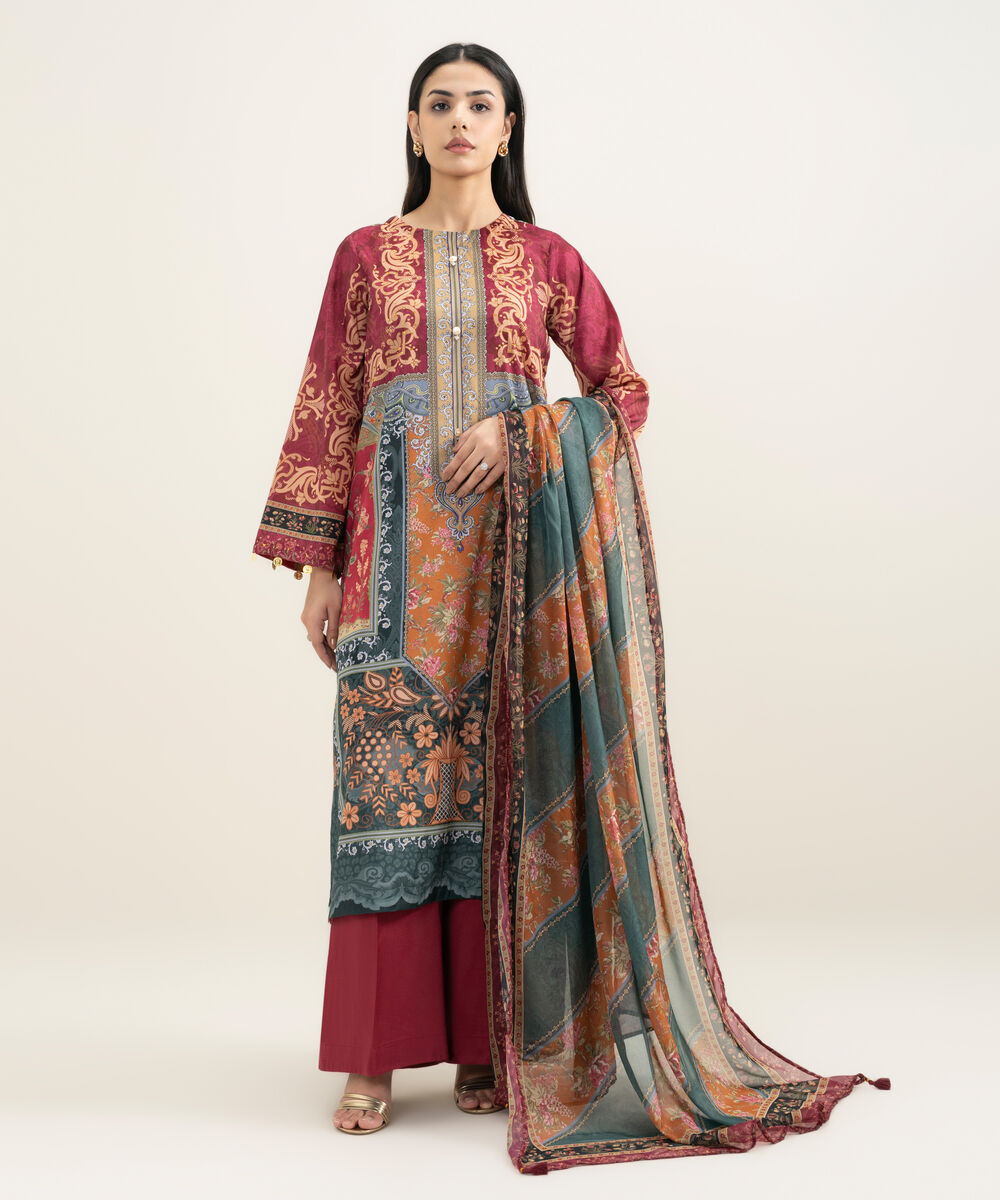 Women's RTW Blended Grip Silk Printed 3 Piece Suit