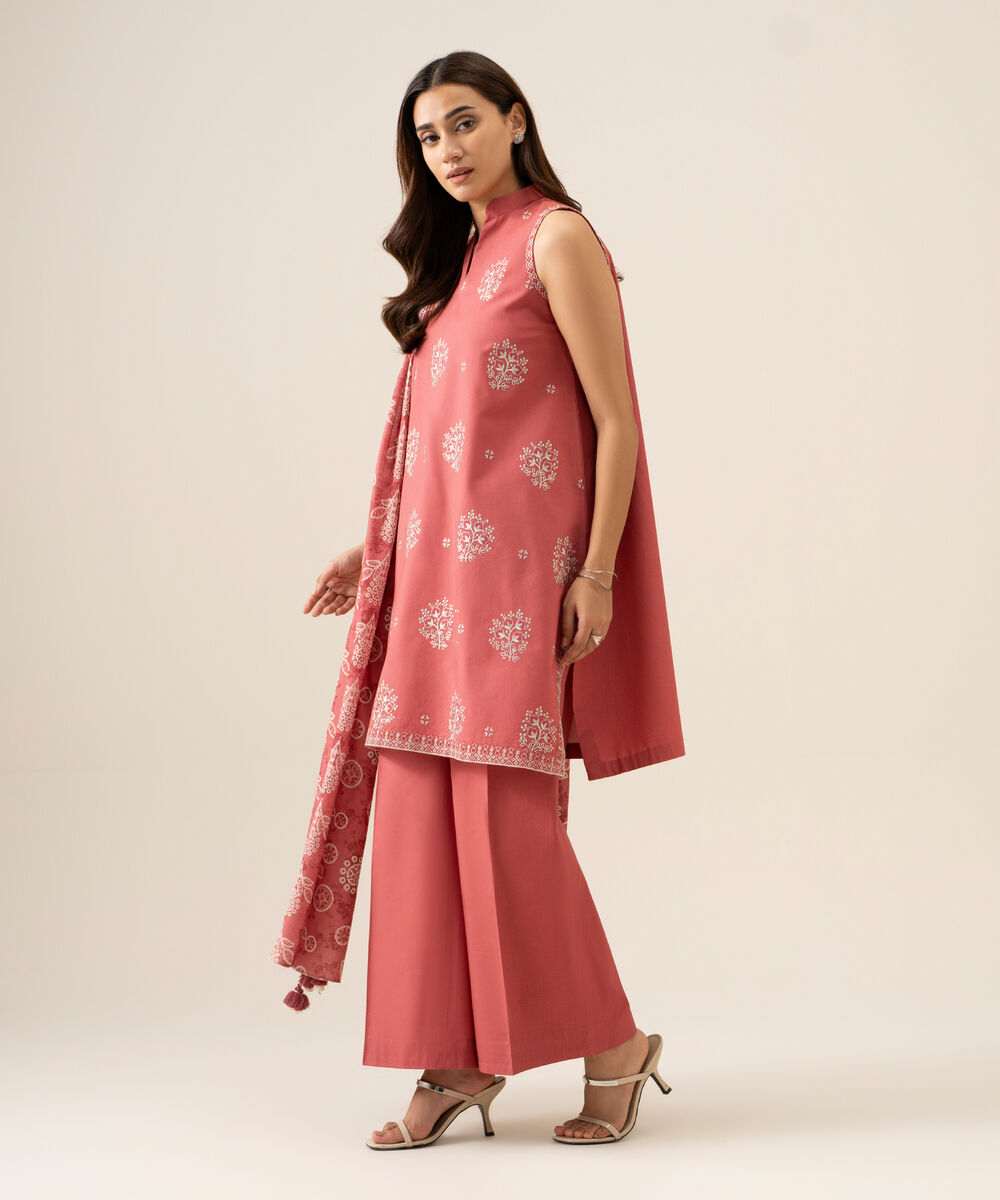 Women's Unstitched Basic Khaddar Embroidered Peach 3 Piece Suit