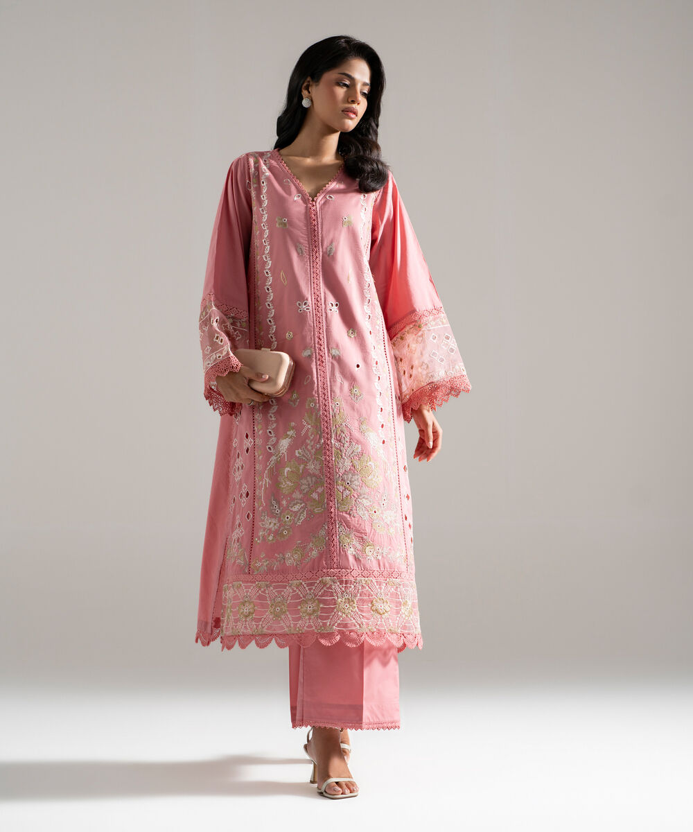 Women's RTW Lawn Embroidered Pink 2 Piece Suit