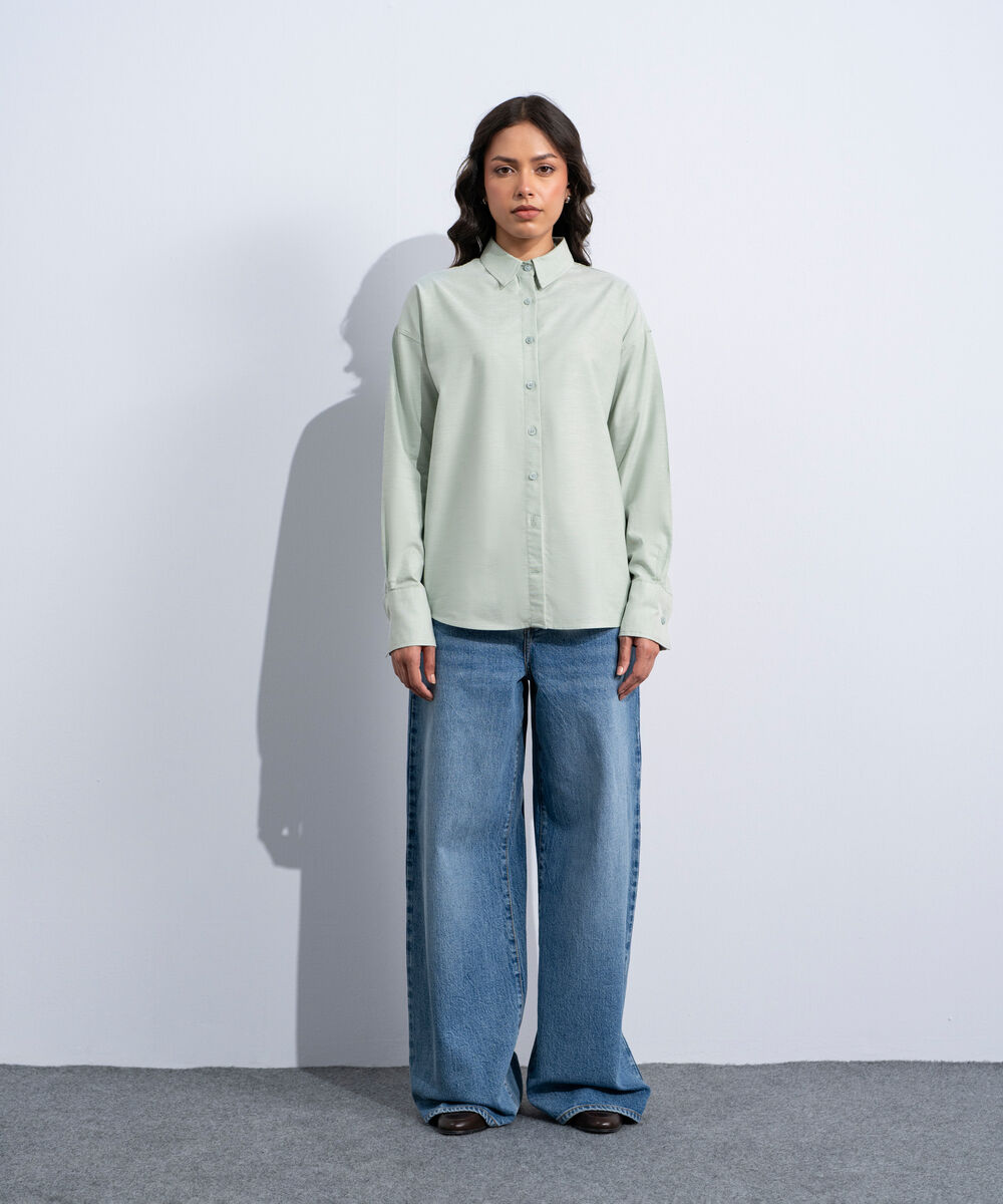 Women's Western Sage Green Button Through Oxford Shirt