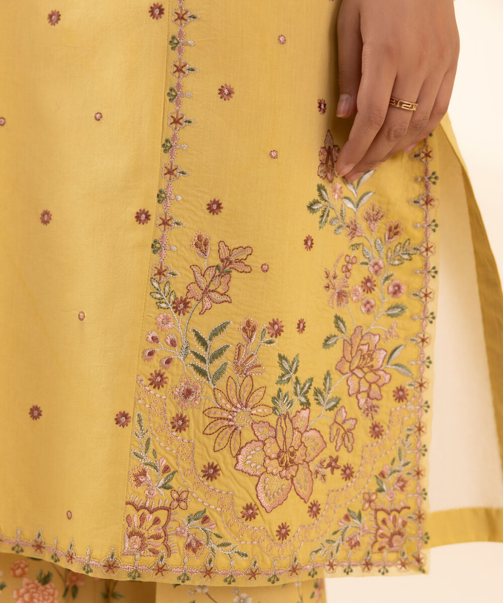 Women's Unstitched Lawn Embroidered Yellow 3 Piece Suit