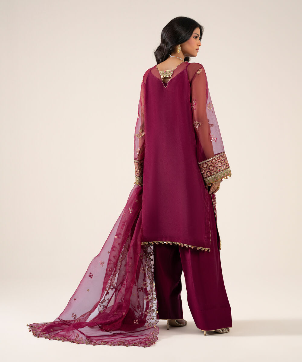 Women's Unstitched Organza Embroidered Pink 3 Piece Suit