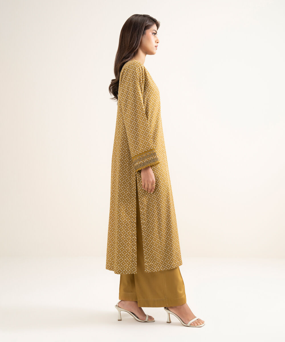 Women's RTW Lawn Embroidered Brown A-Line Shirt