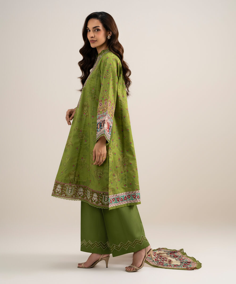 Women's Unstitched Lawn Embroidered Green