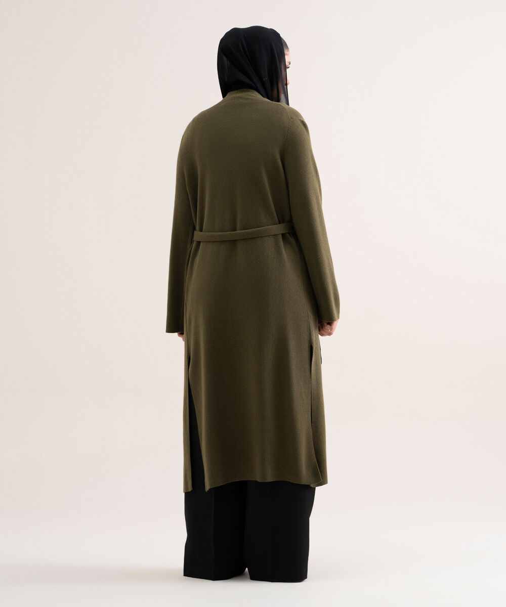 Women's Olive Green Solid Sweater-Knit Abaya Set