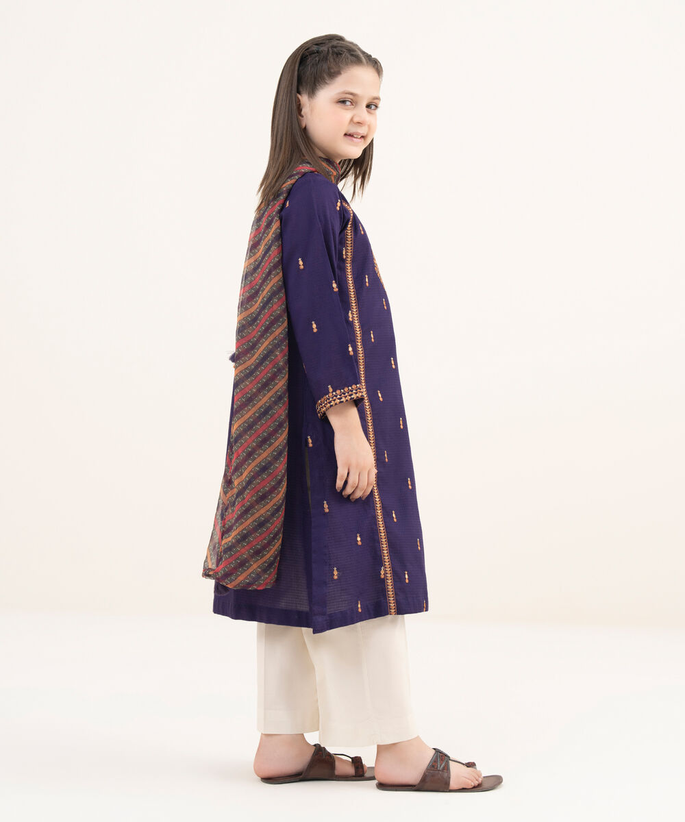 Girls Two Piece Embroidered Textured Lawn Shirt Dupatta