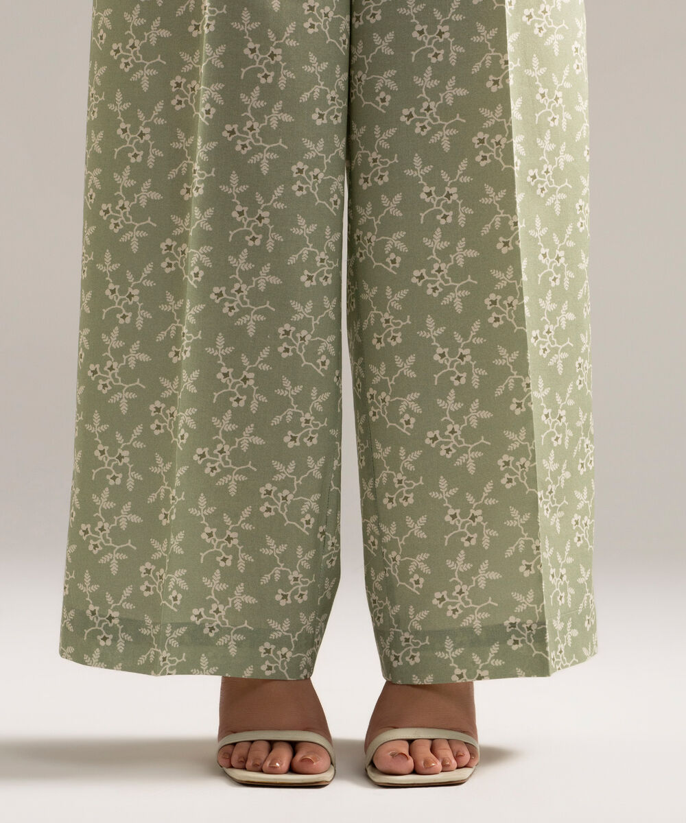Women's RTW Cambric Printed Green Straight Pants