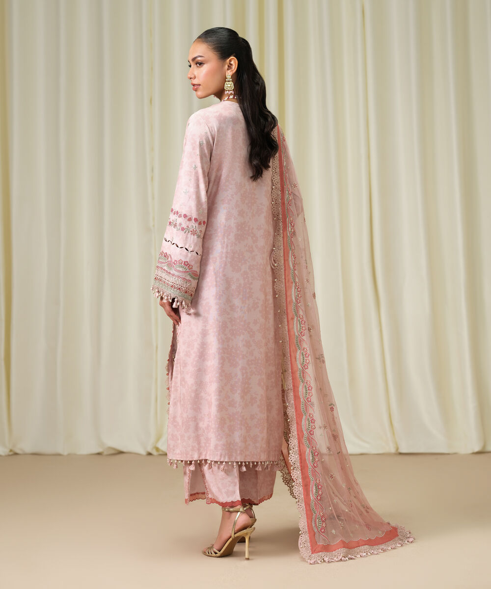 Women's Unstitched Viscose Raw Silk Embroidered Pink 3 Piece Suit