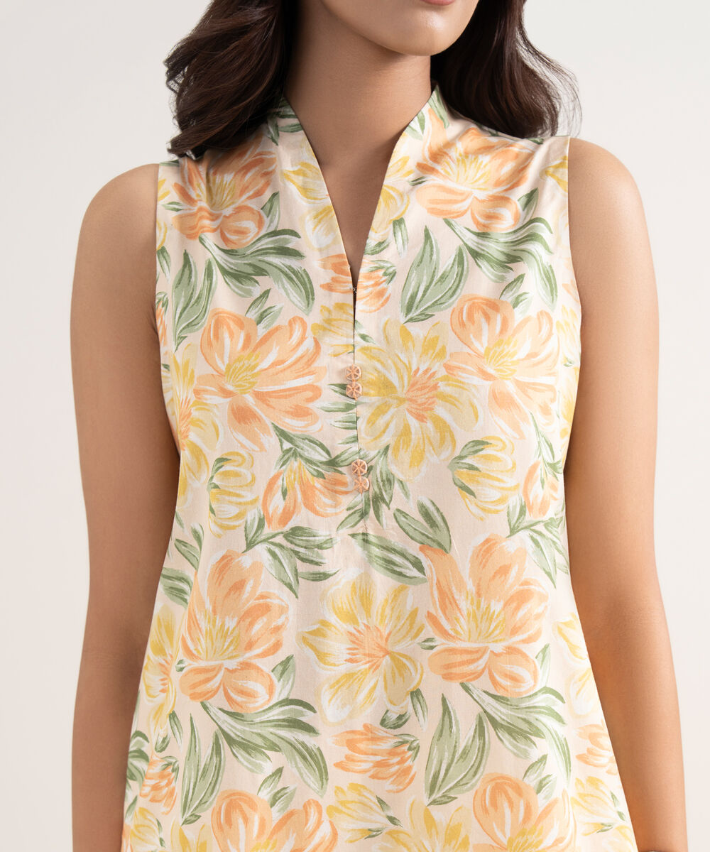 Women's Unstitched Lawn Orange Printed 3 Piece Suit