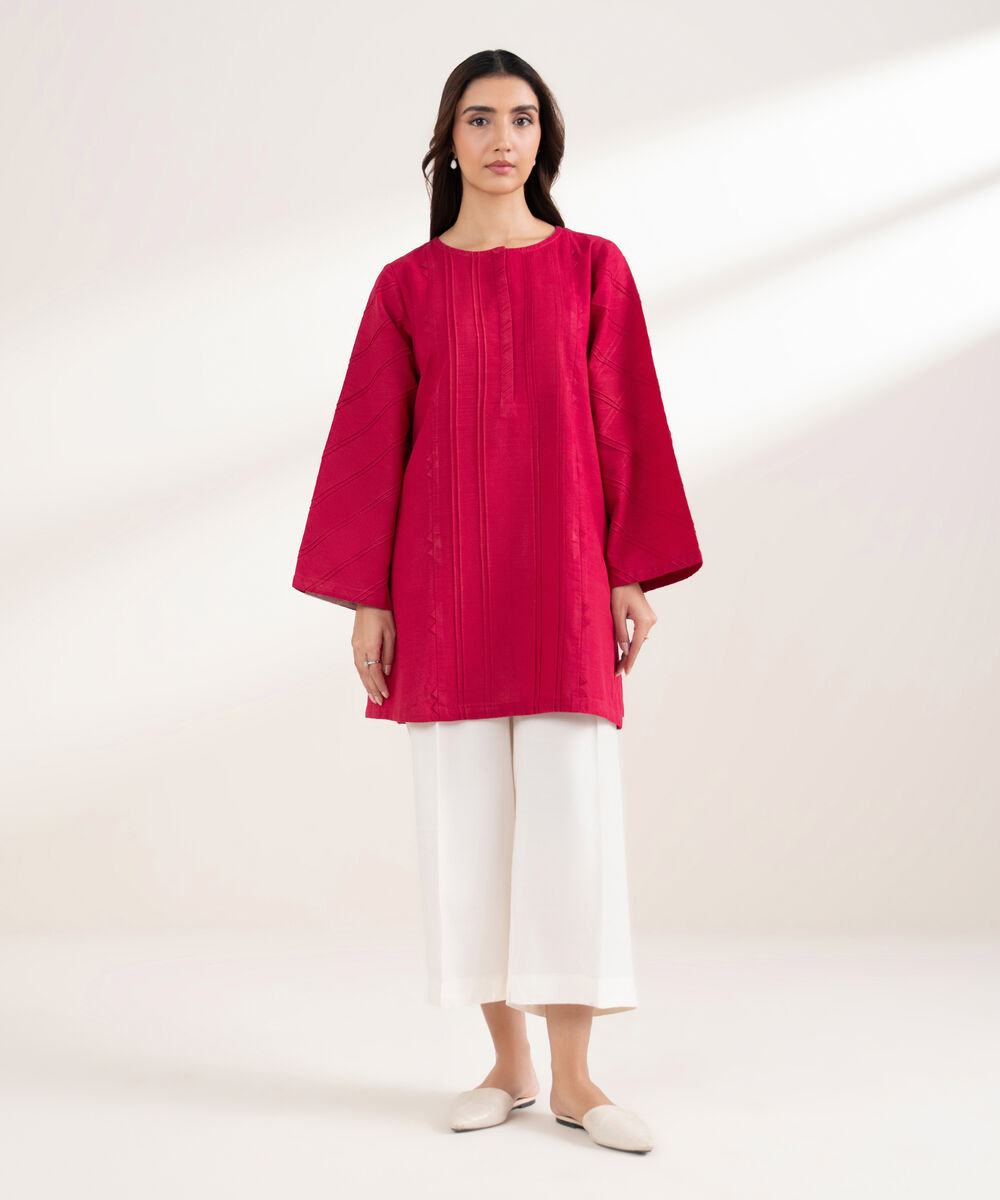 Women's RTW Khaddar Solid Straight Pink Shirt