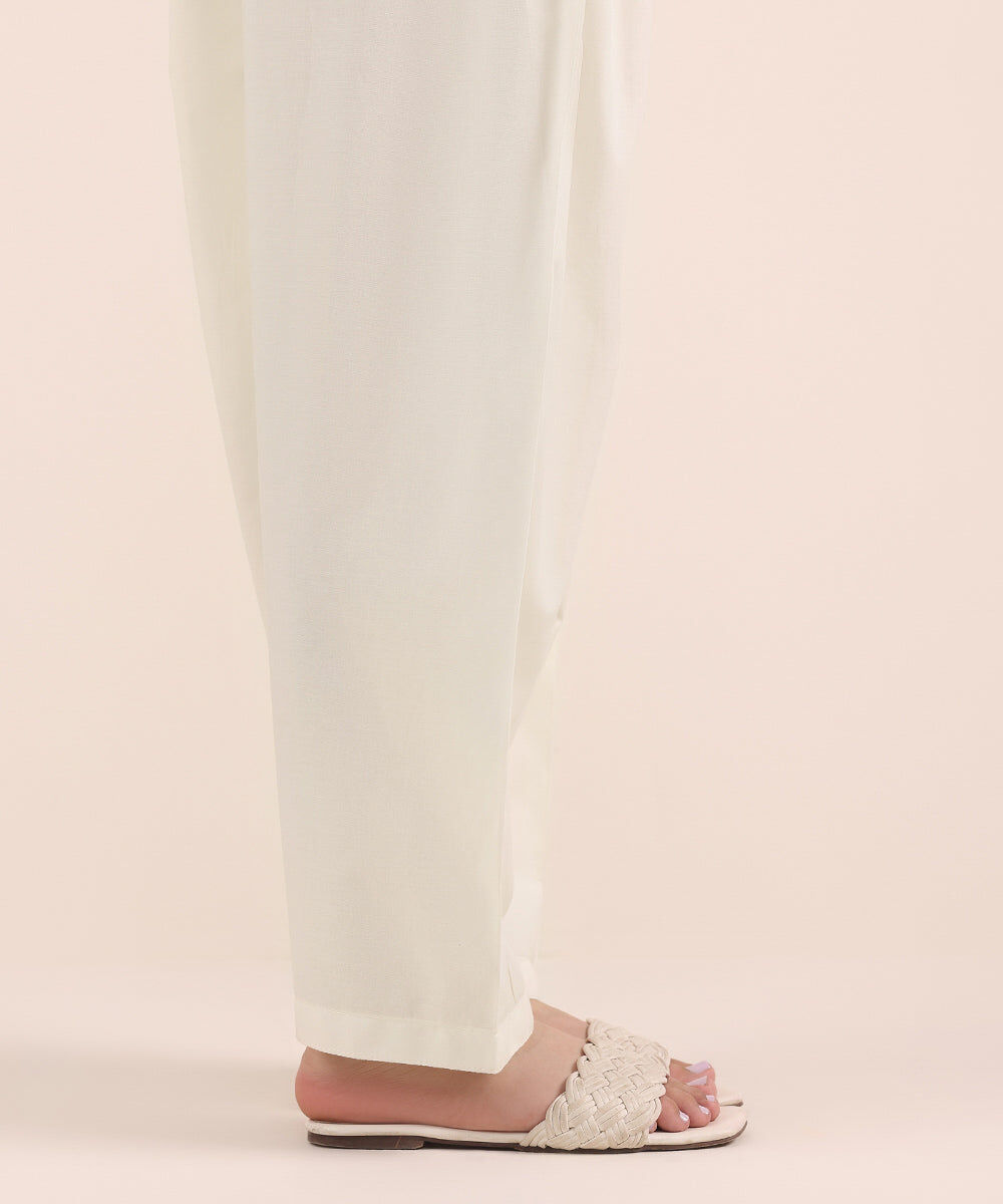 Woman - Off White Solid Cambric Shalwar