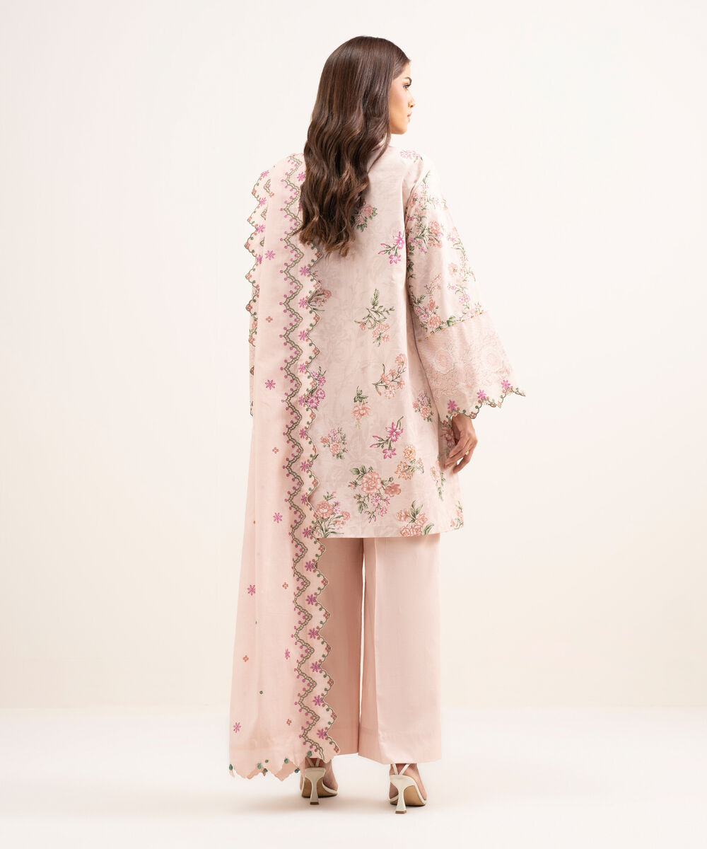Women's Unstitched Lawn Embroidered Pink 3 Piece Suit