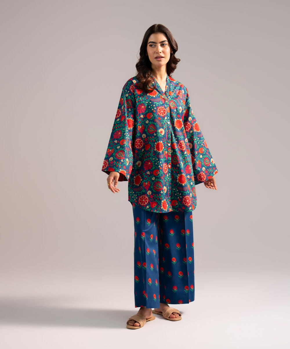 Women's RTW Lawn Printed Dark Blue 2 Piece Suit