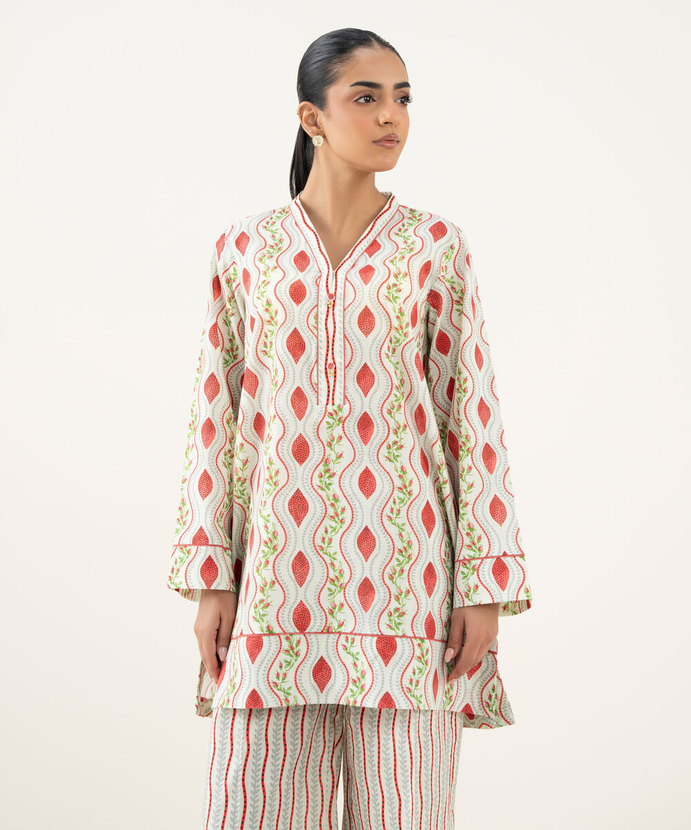 Women's RTW Crosshatch Printed Off White Straight Shirt