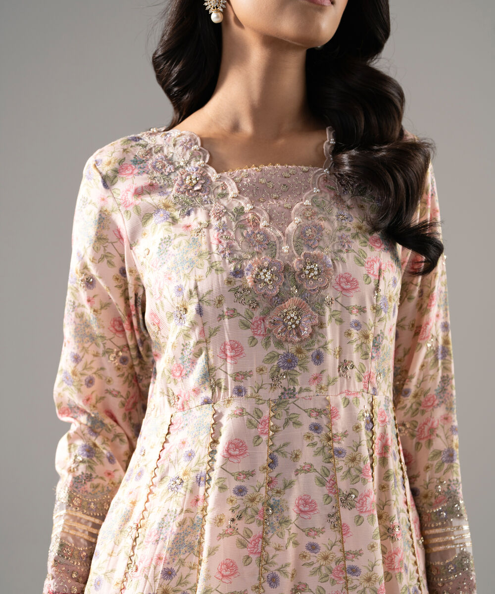 Women's RTW Bright Raw Silk Printed Pink 2 Piece Suit