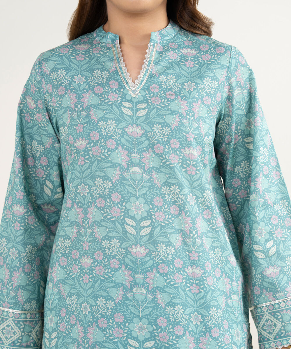 Women's Unstitched Lawn Printed Blue 3 Piece Suit