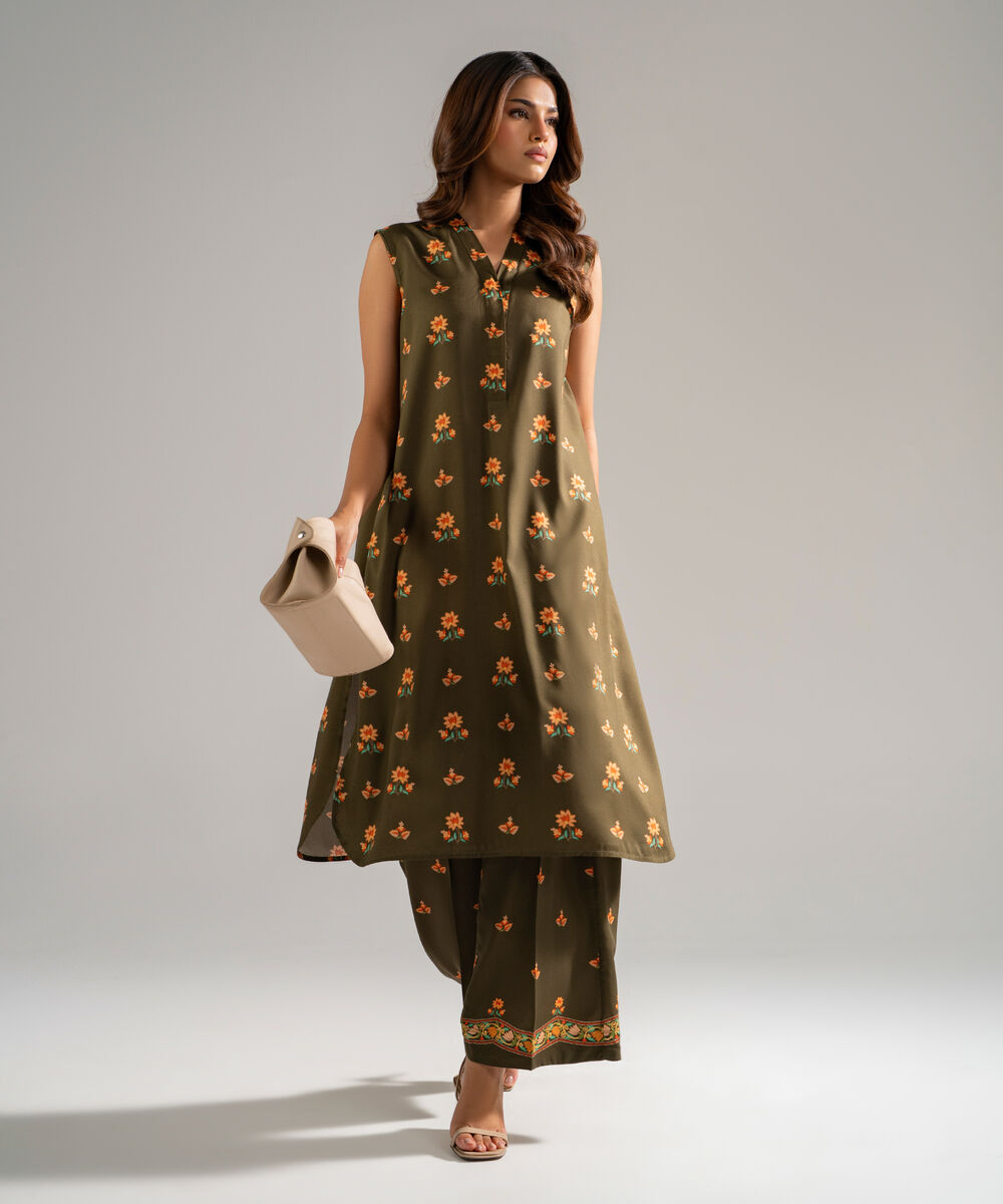 Women's RTW Arabic Lawn Printed Green 2 Piece Suit