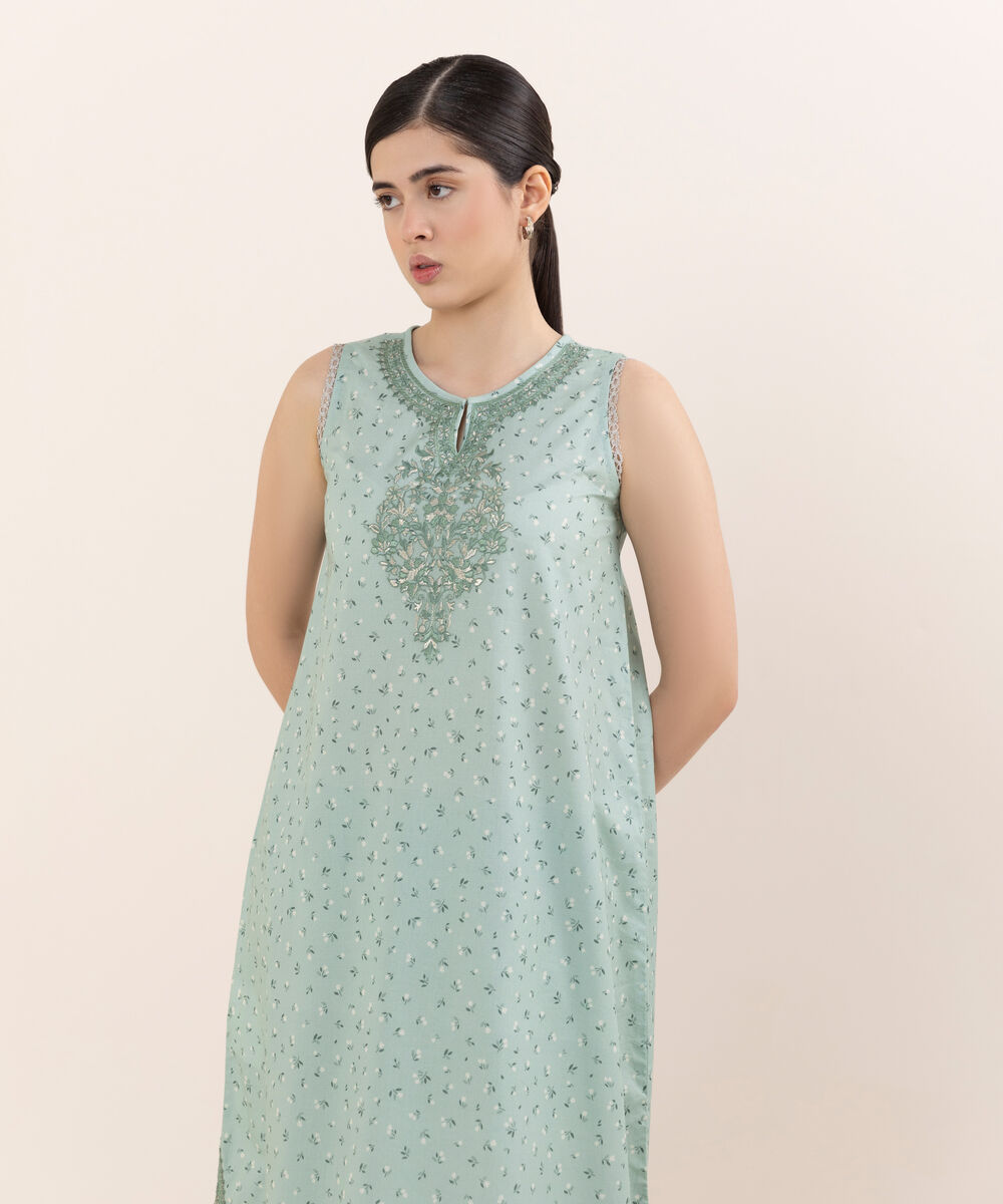 Women's Unstitched Lawn Embroidered Aqua Two Piece Suit