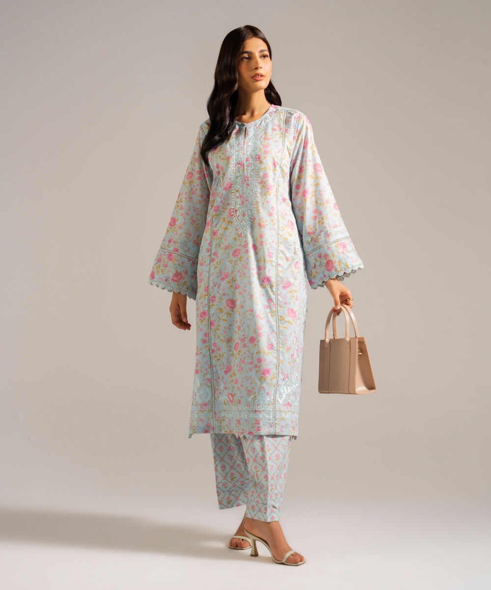 Women's RTW Lawn Embroidered Blue 2 Piece Suit