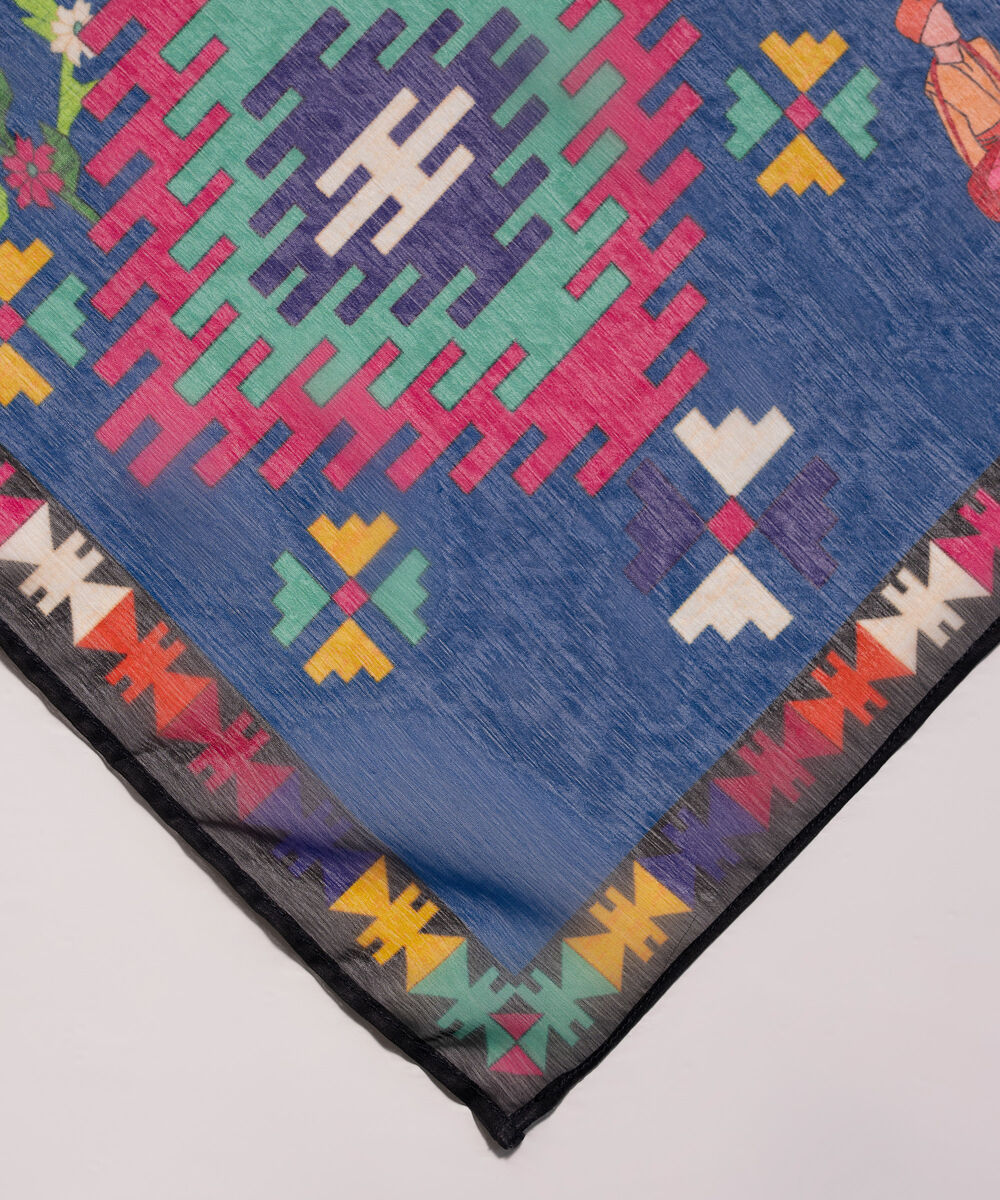 Blended Chiffon Printed Dark Blue Dupatta
