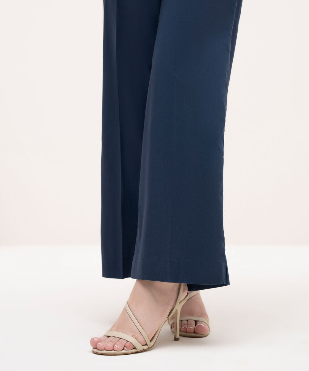 Women's RTW Cotton Viscose Blue Solid Culottes