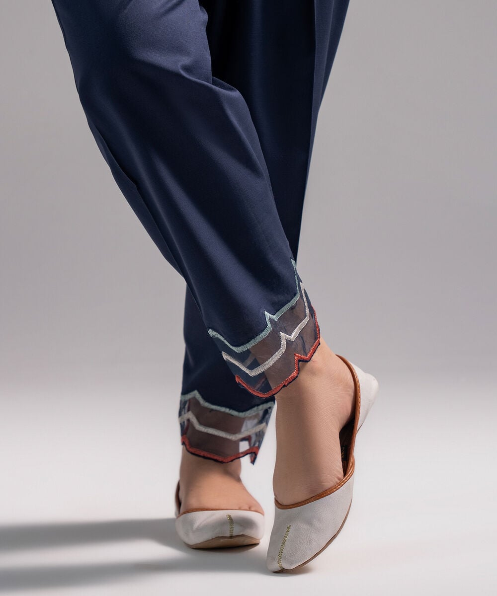 Women's RTW Slub Lawn Solid Dark Blue Shalwar