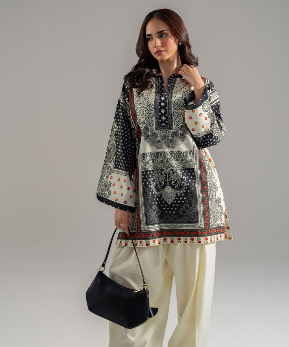 Women's RTW Lawn Printed Off White 2 Piece Suit