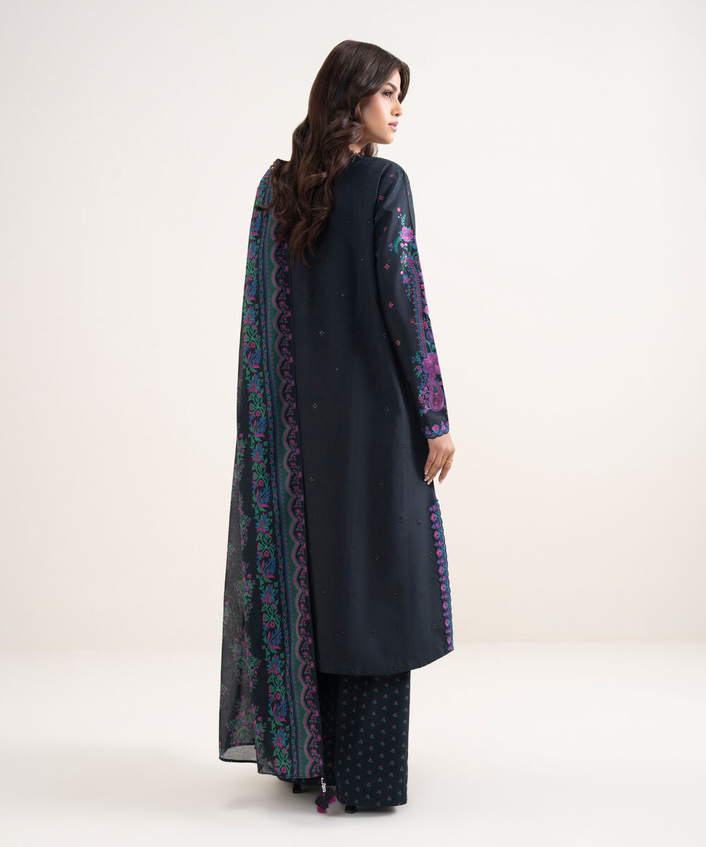 Women's Unstitched Textured Lawn Black Embroidered 3 Piece Suit