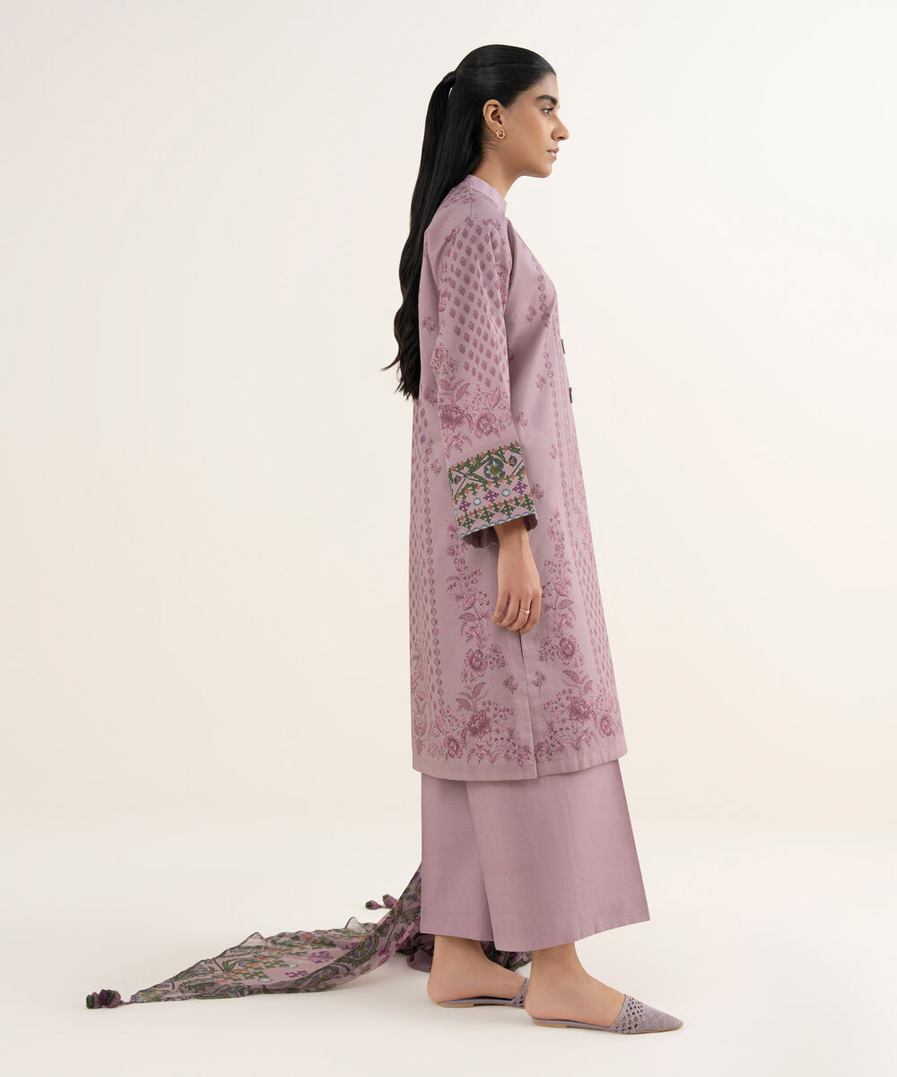 Women's Unstitched Lawn Printed Pink 3 Piece Suit