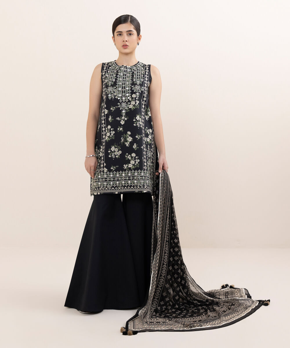 Women's Unstitched Cotton Embroidered Multi Three Piece Suit