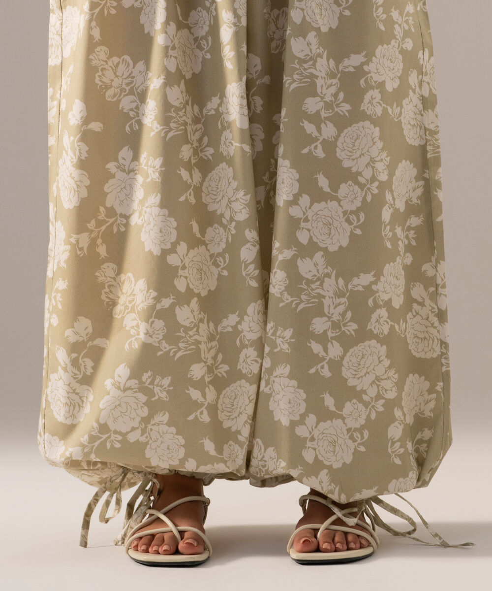 Women's RTW Poplin Printed Beige Balloon Pants