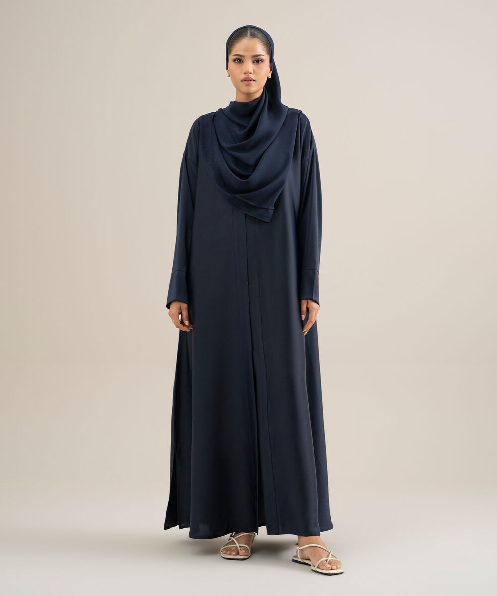 Women's Polyester Navy Blue Regular Abaya Set