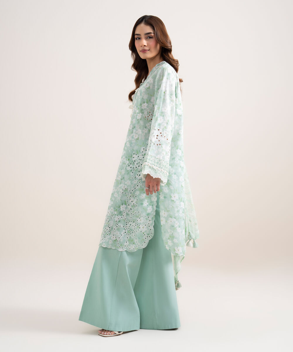 Women's Unstitched Lawn Embroidered Green 3 Piece Suit