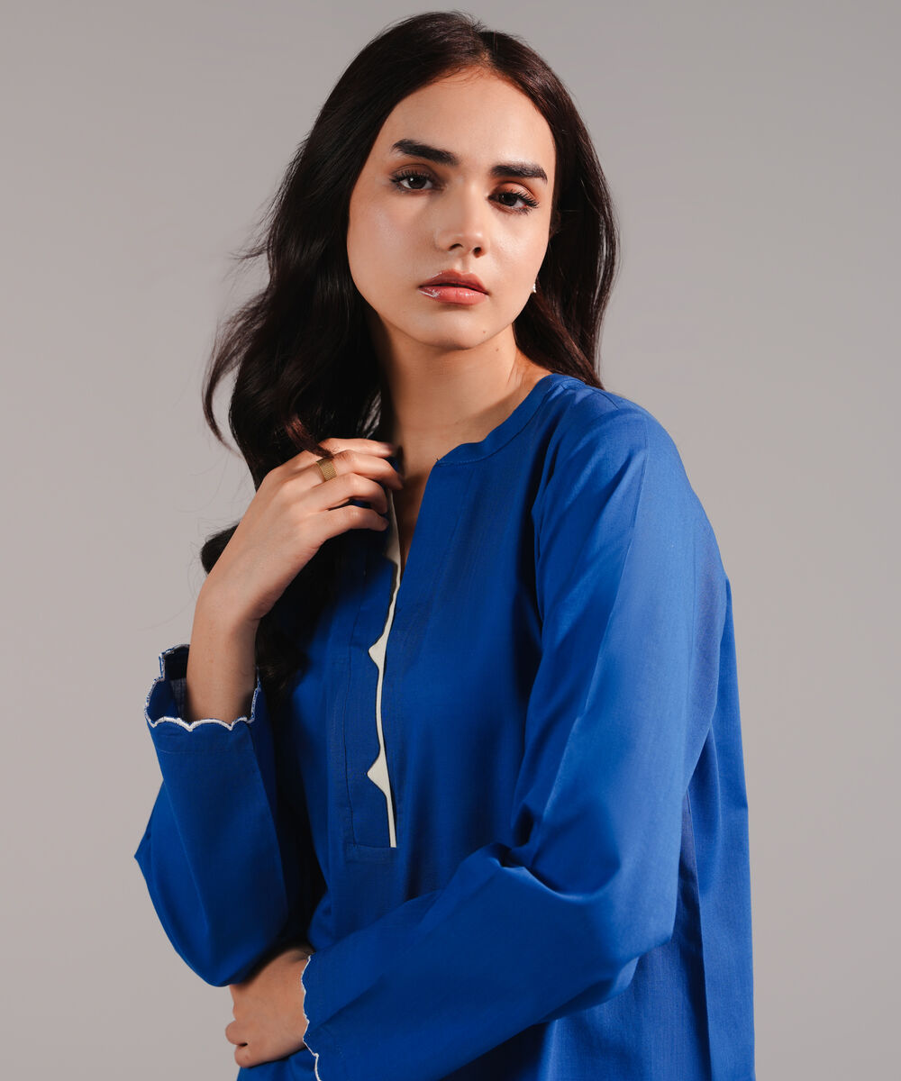 Women's RTW Crosshatch Solid Dark Blue Straight Shirt